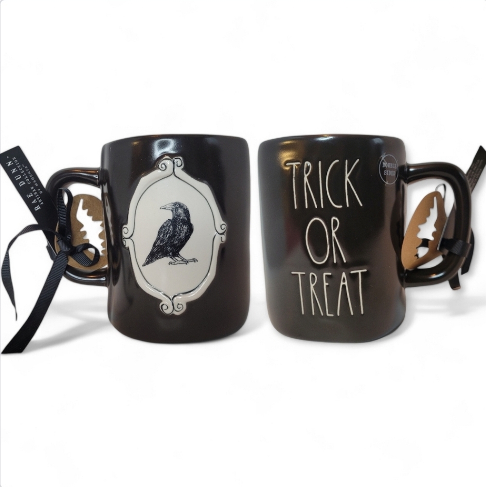 Rae Dunn Trick or Treat with Crow Double-sided Mug black - Picture 1 of 6